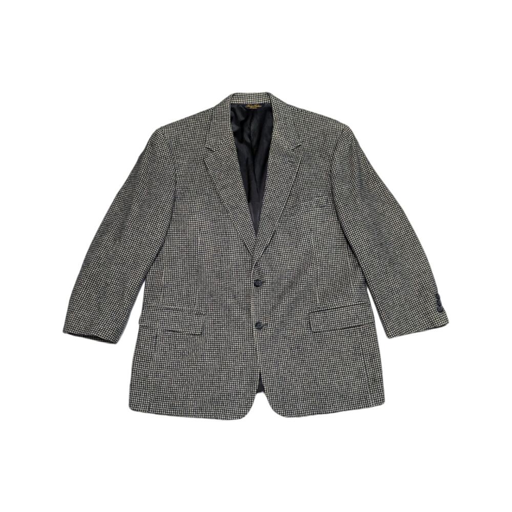 Vintage Brooks Brothers Camel Hair Suit Jacket Blazer Houndstooth Black 90s VTG